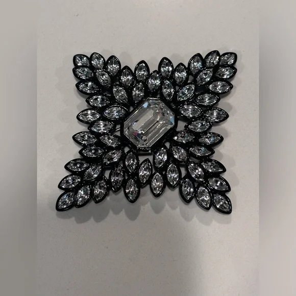 Kenneth Jay Lane Black Line Crystal Cruciform Brooch